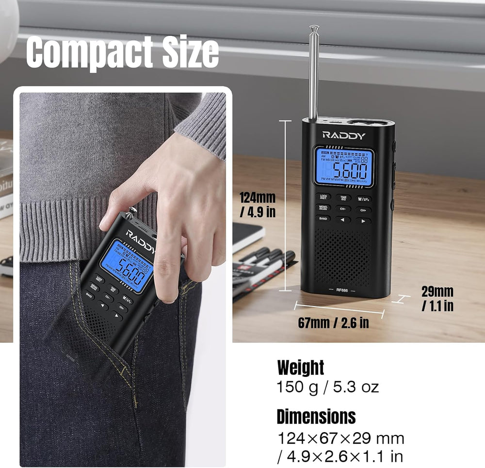 Raddy RF886 Portable Digital Shortwave Radio, Bluetooth & NOAA
