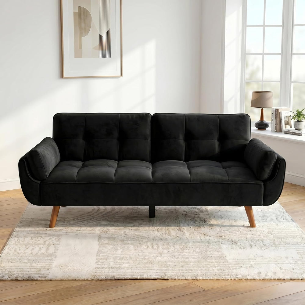 NicBex 75.2" Convertible Futon Couch Bed with Adjustable Backrest, Black