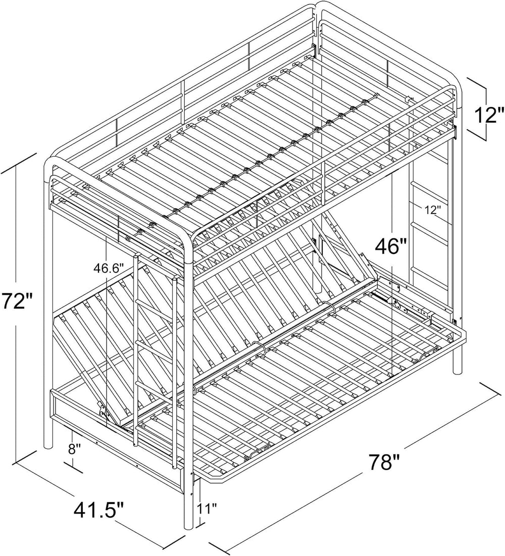 DHP Twin-Over-Futon Convertible Couch and Bed with Metal Frame, Ladder and Gu...