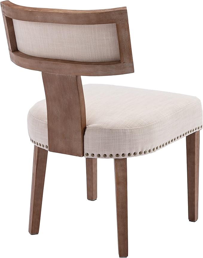 Mid Century Modern Dining Chairs Set of 2 Linen Fabric Upholstered Kitchen Si...