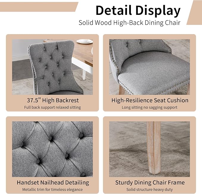 Modern Dining Chairs Set of 2, Tufted Upholstered Dining Chairs with Solid Wo...
