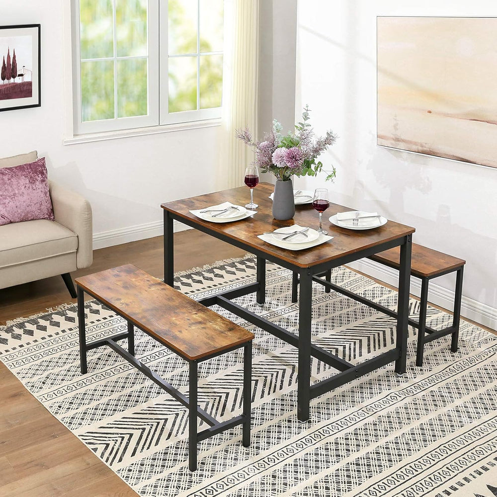 VASAGLE Dining Bench, Pair of 2, Industrial Style, Steel Frame, for Kitchen, ...