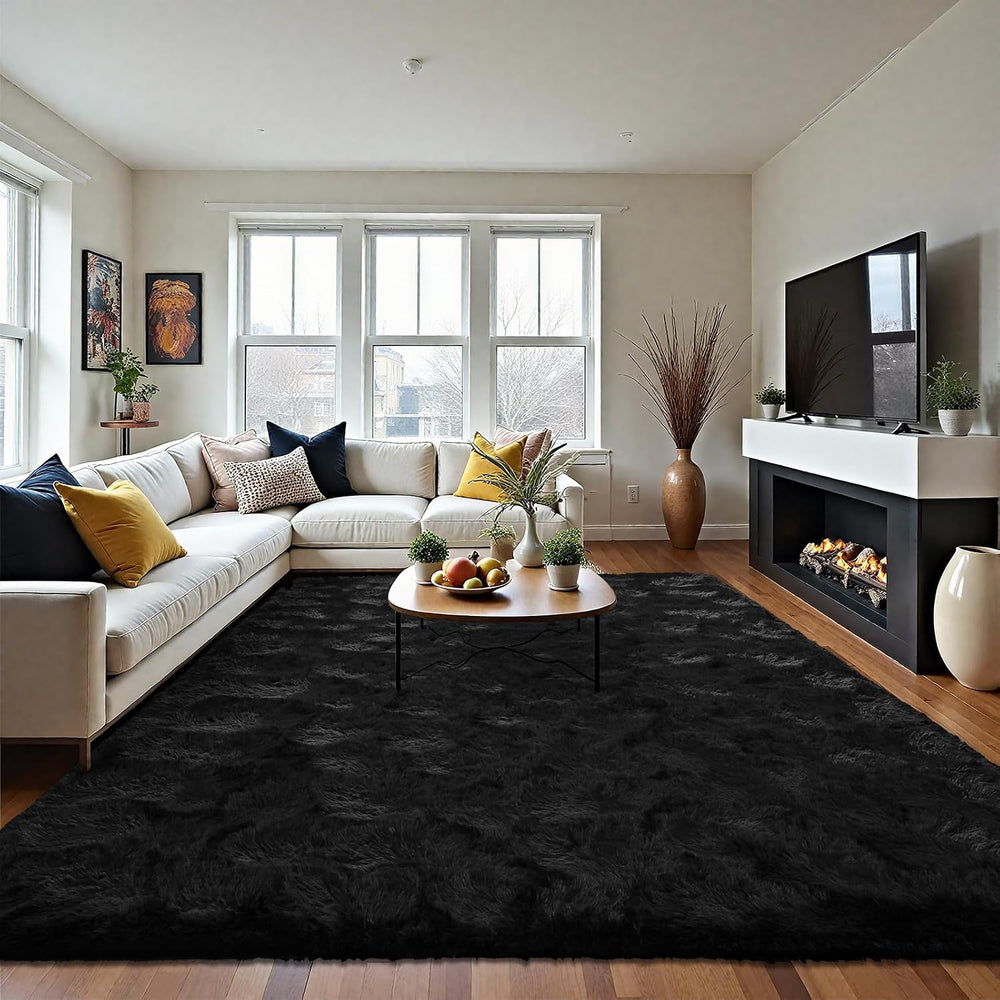 LOCHAS 8x10 Area Rugs Fluffy Living Room Carpets for Kids Bedroom, Black