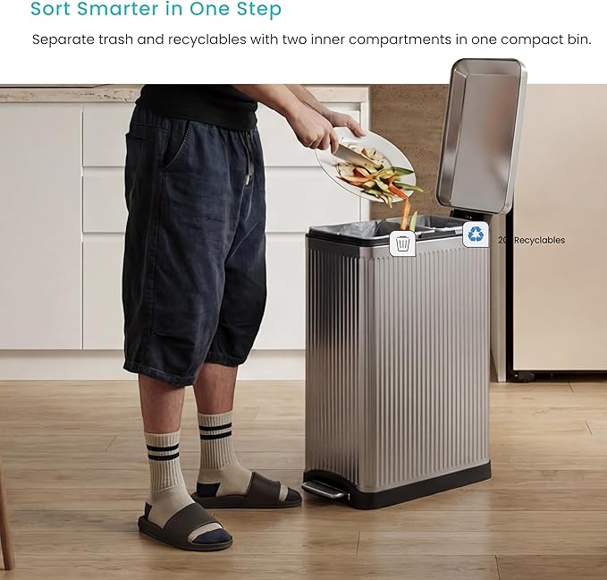 Home Zone Living 13 Gallon Dual Compartment Step Trash Can
