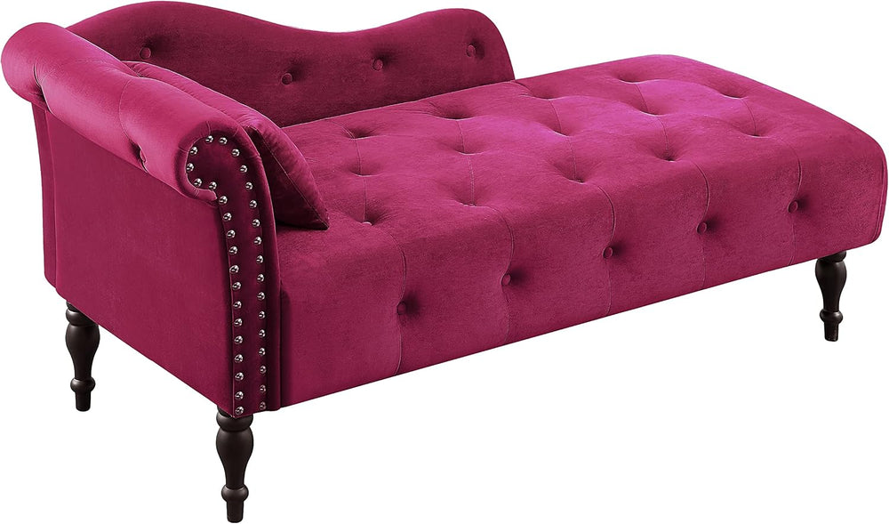 Polibi 60.6" Velvet Chaise Lounge Chair with 1 Pillow and Nailhead Trimm...