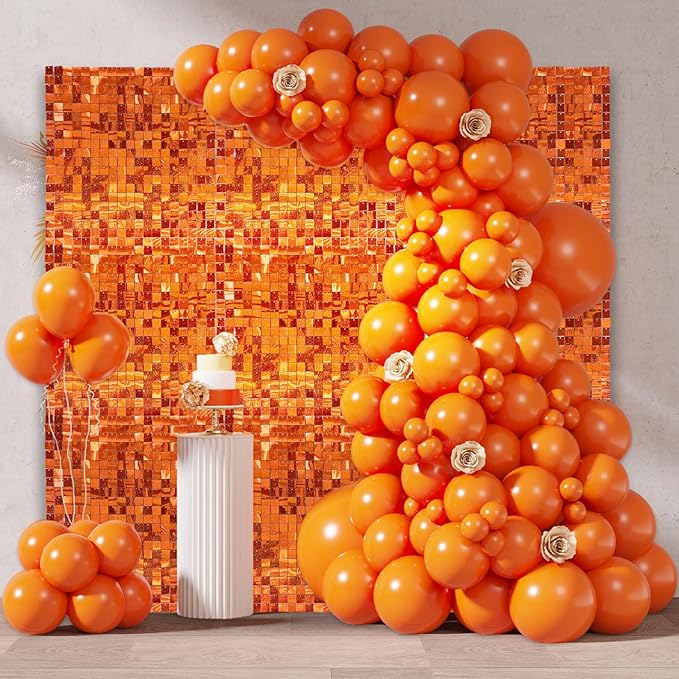 12PCS Orange Shimmer Wall Backdrop, Laser Square Sequin Photo Backdrops Panel...