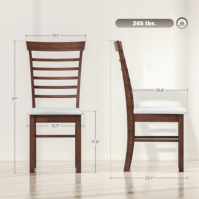 HOMCOM Wooden Dining Chairs Set of 2, Farmhouse Upholstered Kitchen Chairs wi...
