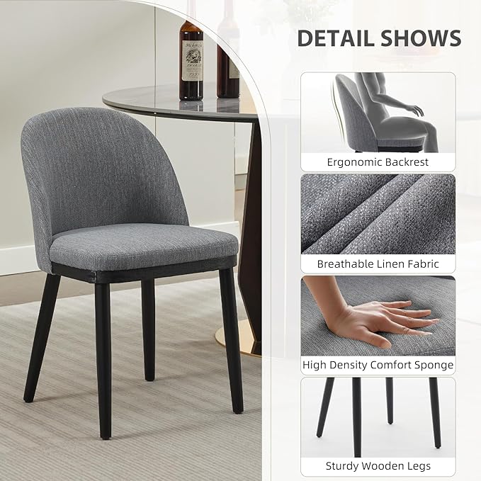 Upholstered Dining Chairs Set of 2,Modern Fabric Kitchen Side Chairs with Thi...
