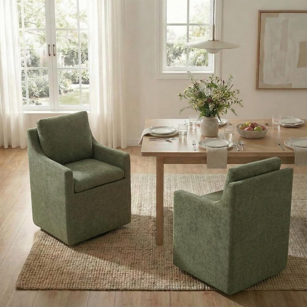 Upholstered Dining Chairs Set of 2, Modern Dining Room Chairs with Casters &a...