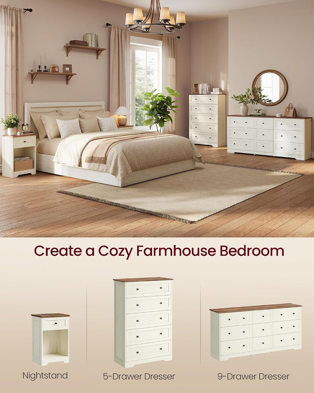 VASAGLE 5-Drawer Dresser, Chest of Drawers, 31.5 x 15.7 x 47.4 in
