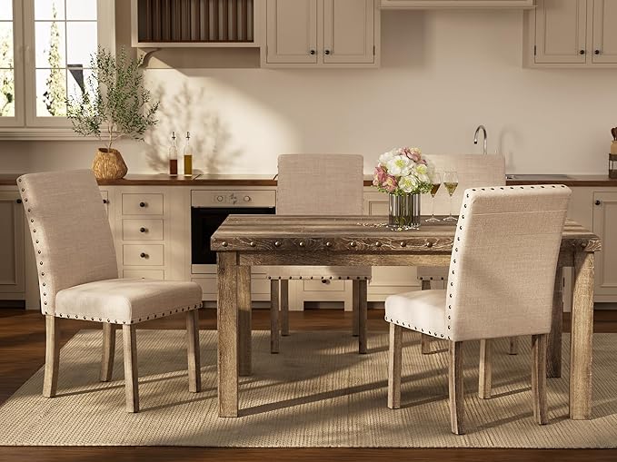 Morden Fort Farmhouse Style Dining Chairs Set of 2, Rustic Upholstered Kitche...