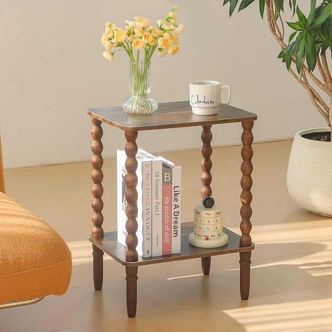 Side Table, Small End Table with Storage Shelf, 2-Tier Small Coffee Tables Li...