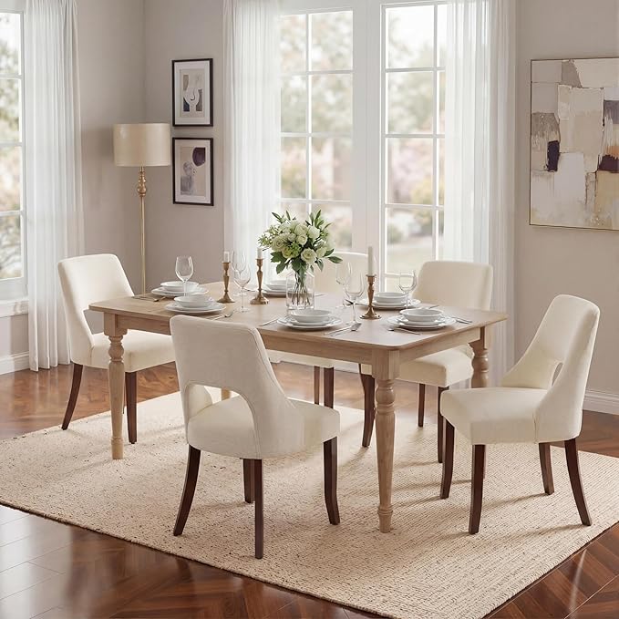 UVV Wooden Dining Chairs Set of 2, Mid Century Modern Fabric Upholstered Dini...