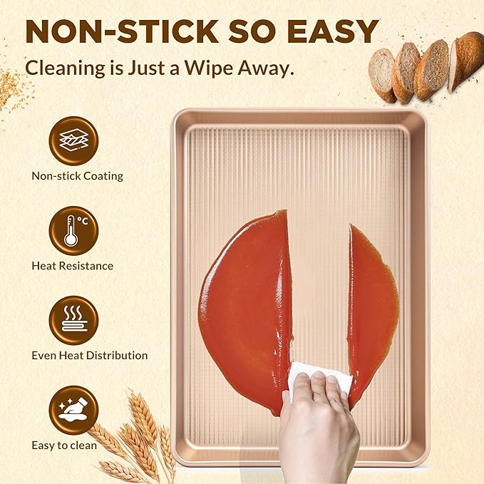 Professional Non-Stick Baking Sheets Set, 3-Piece Heavy Duty Carbon Steel