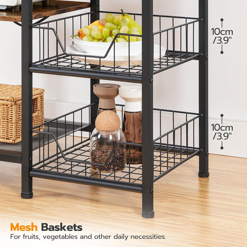 HOOBRO Bakers Rack with Power Outlet and LED Light, 6-Tier Microwave Stand wi...