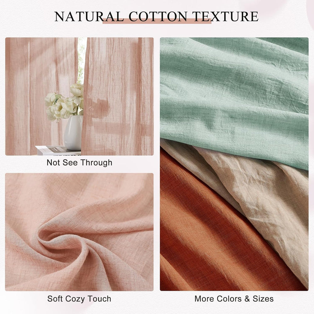 Melodieux Blush Pink Cotton Sheer Curtains 84 Inches Long, Bedroom Living Roo...