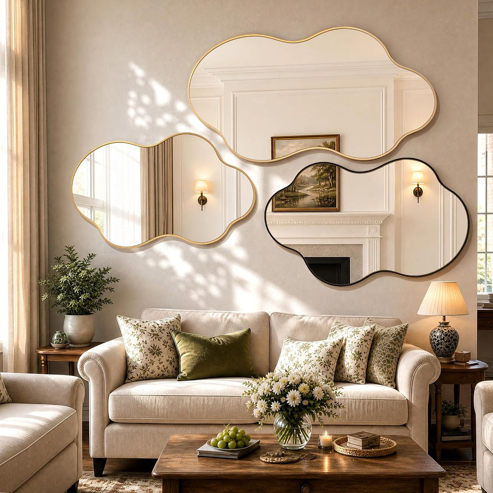 EOGOW Irregular Wall Mirror, 40"x25" Asymmetrical Mirror with Alumi...