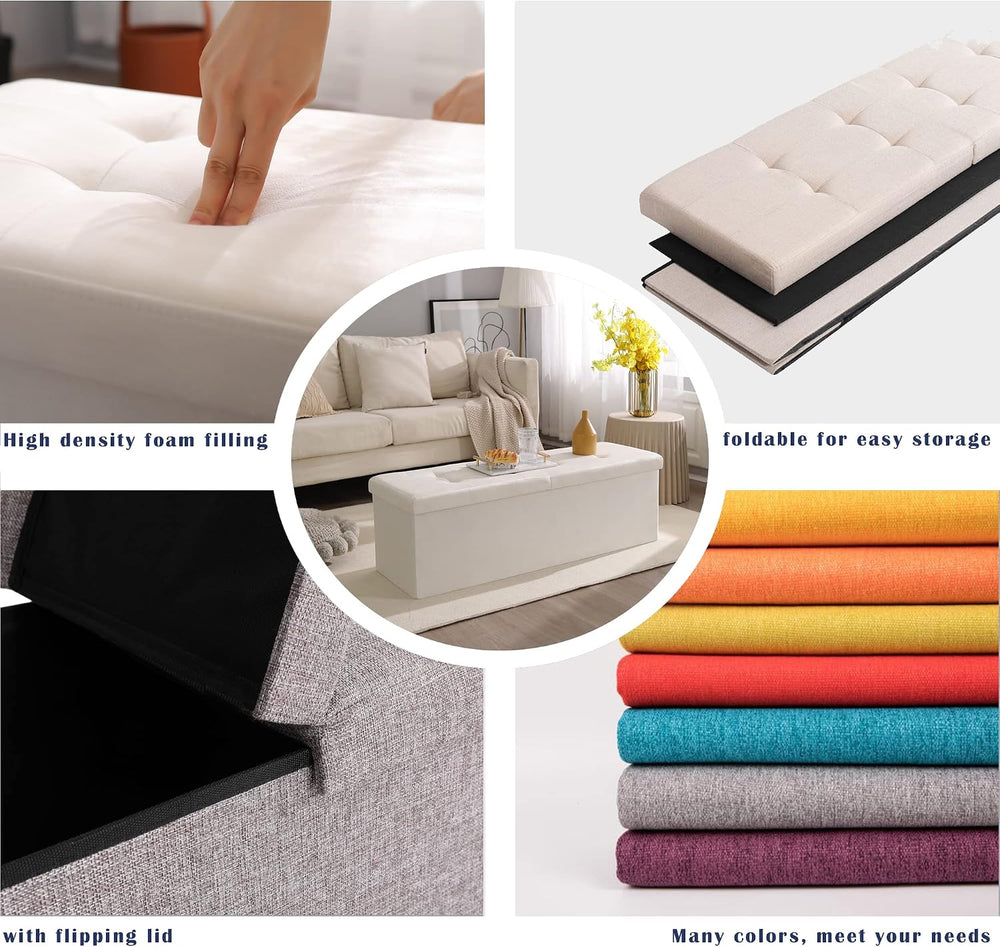 Storage Ottoman Bench Foldable Seat Footrest Shoe Bench End of Bed Storage wi...