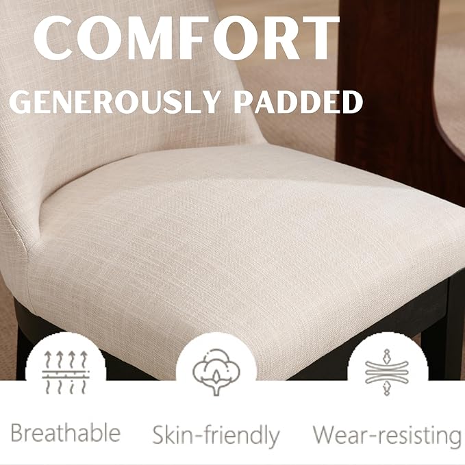 Modern Dining Chairs Set of 2 Comfortable Dining Room Chairs with Back, Linen...