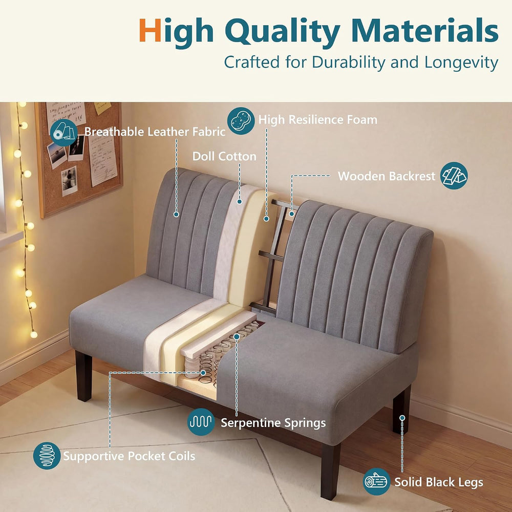 Armless Accent Chair Loveseat, Small Sofa, Grey Cotton-Linen, Modern