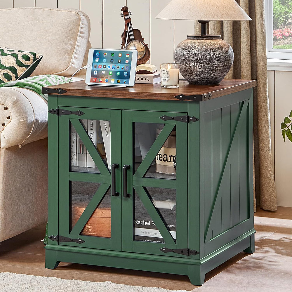 Joaxswe Farmhouse End Table, 24" Large Sofa Side Table with Charging Sta...