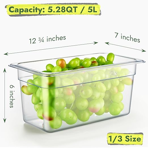 CURTA 6-Pack 1/3 Size 6" Deep NSF Polycarbonate Food Pans