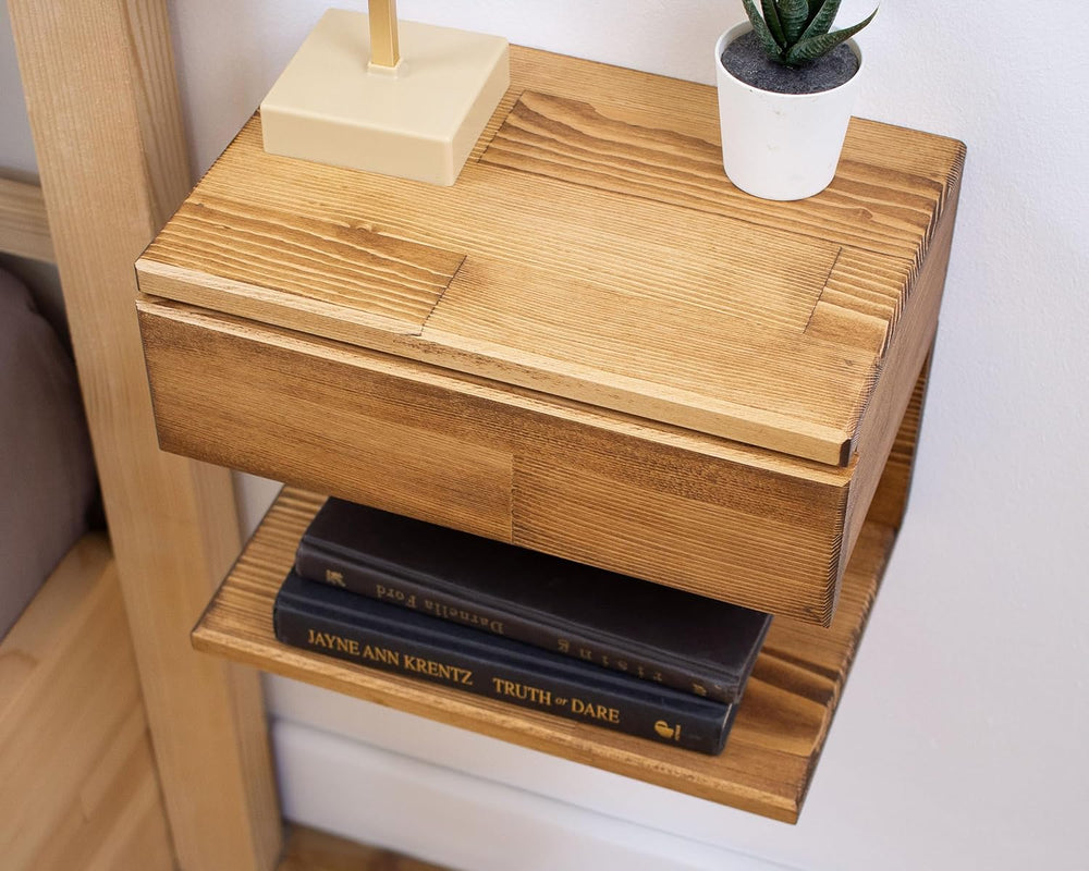 Floating Nightstand Side Accent or End Table with Storage Drawer, Wood Bedsid...