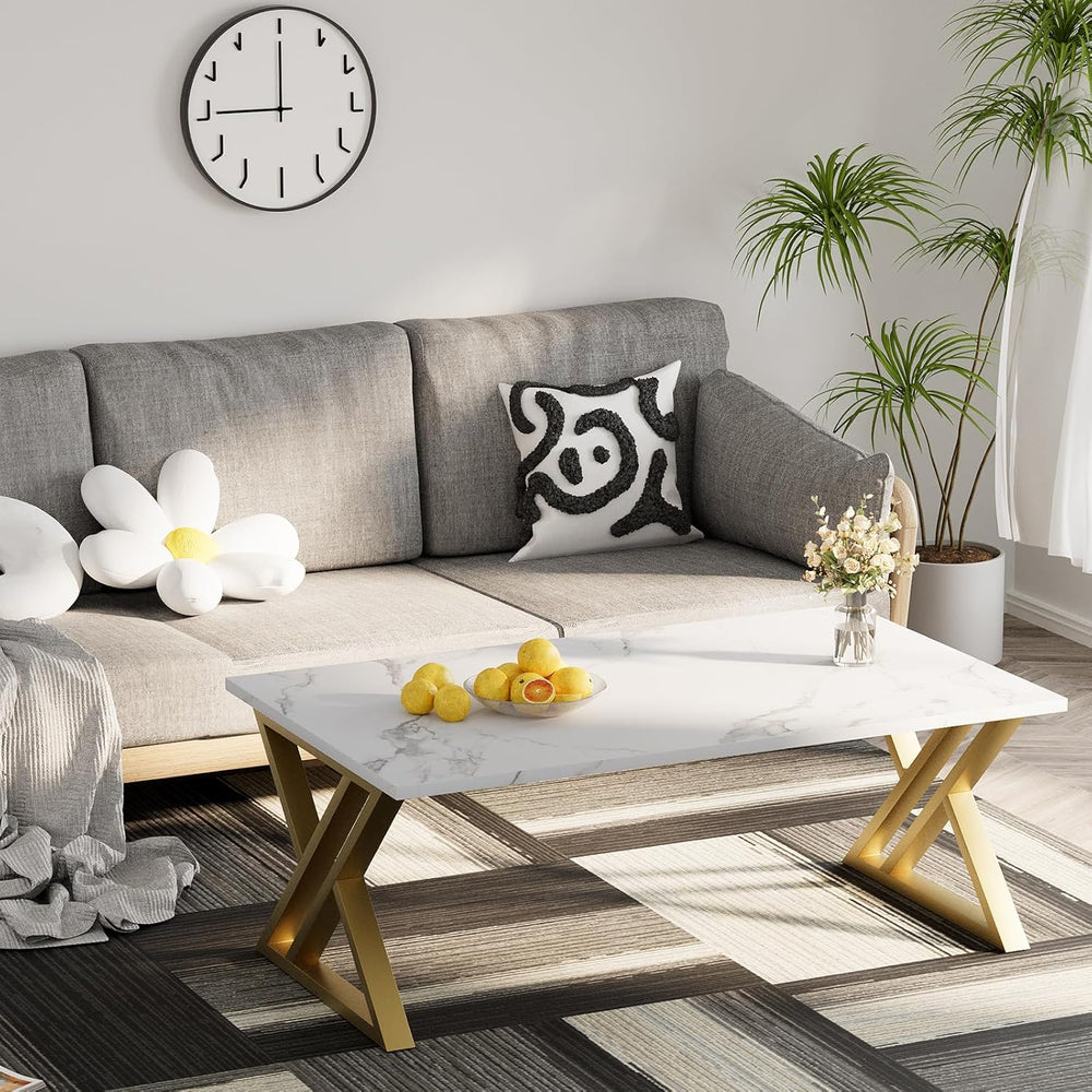 Wolawu Coffee Table Living Room Table White Center Table, Simple Modern Faux ...