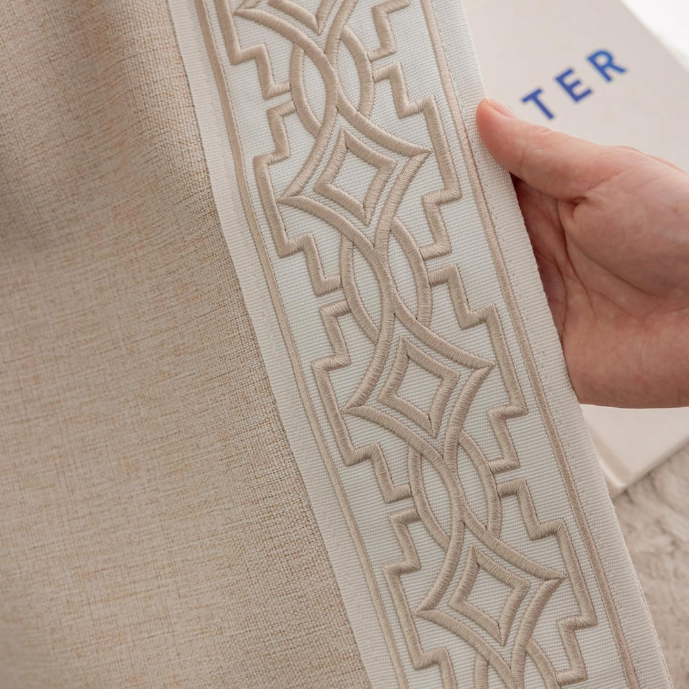 VisionaryHomeDesign Blackout Pinch Pleat Curtains with Embroidery Trim -Soft ...