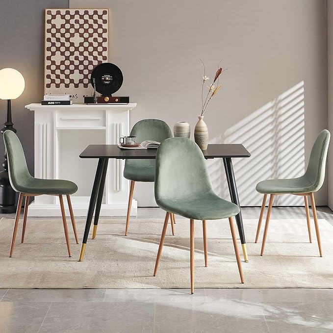 Set of 4 Dining Chairs Upholstered Green Velvet Living Room Chair with Backre...