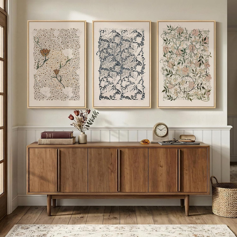 Large Framed 3 Piece William Morris Wall Art for Living Room, 24x36 In