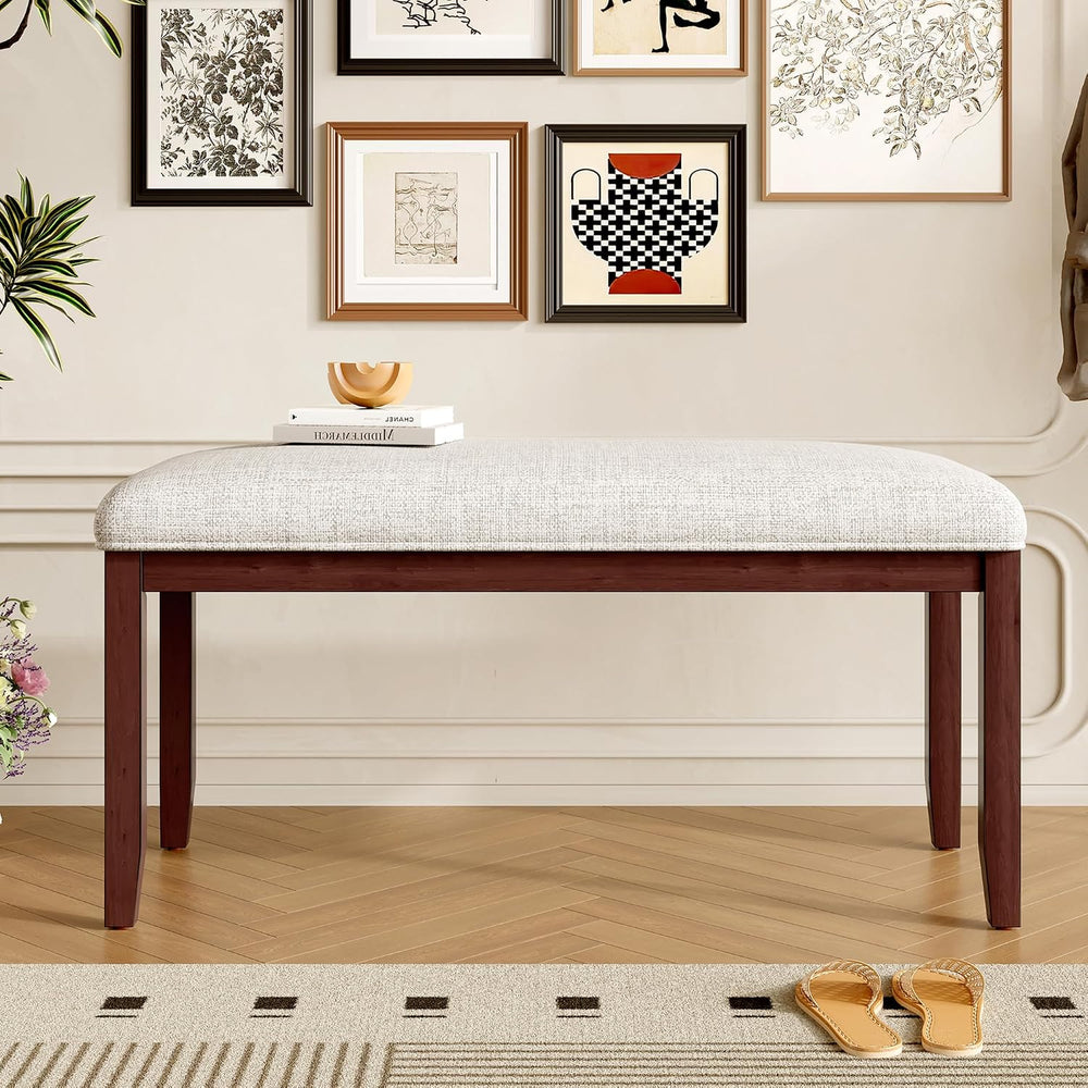 Merax Upholstered Dining Bench, with Padded Seat and Solid Wood Leg for Kitch...
