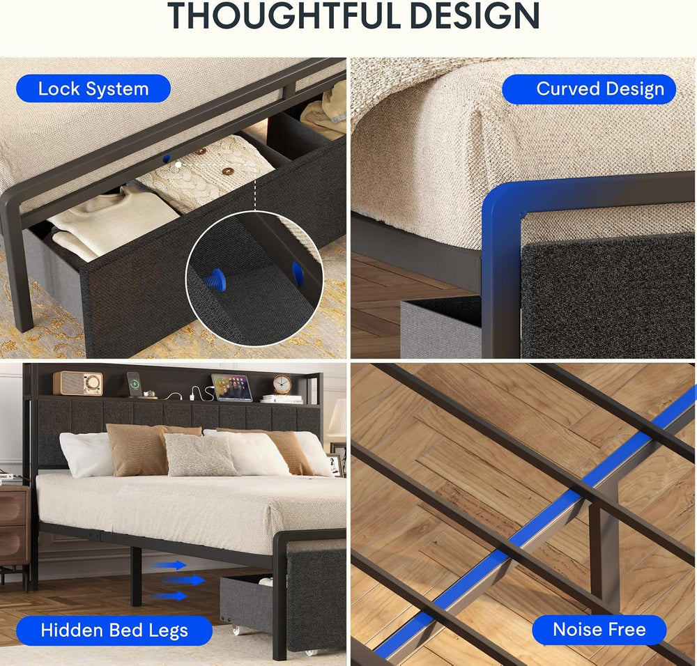 FLEXISPOT Adjustable Bed Base with Storage Headboard & Charging Station