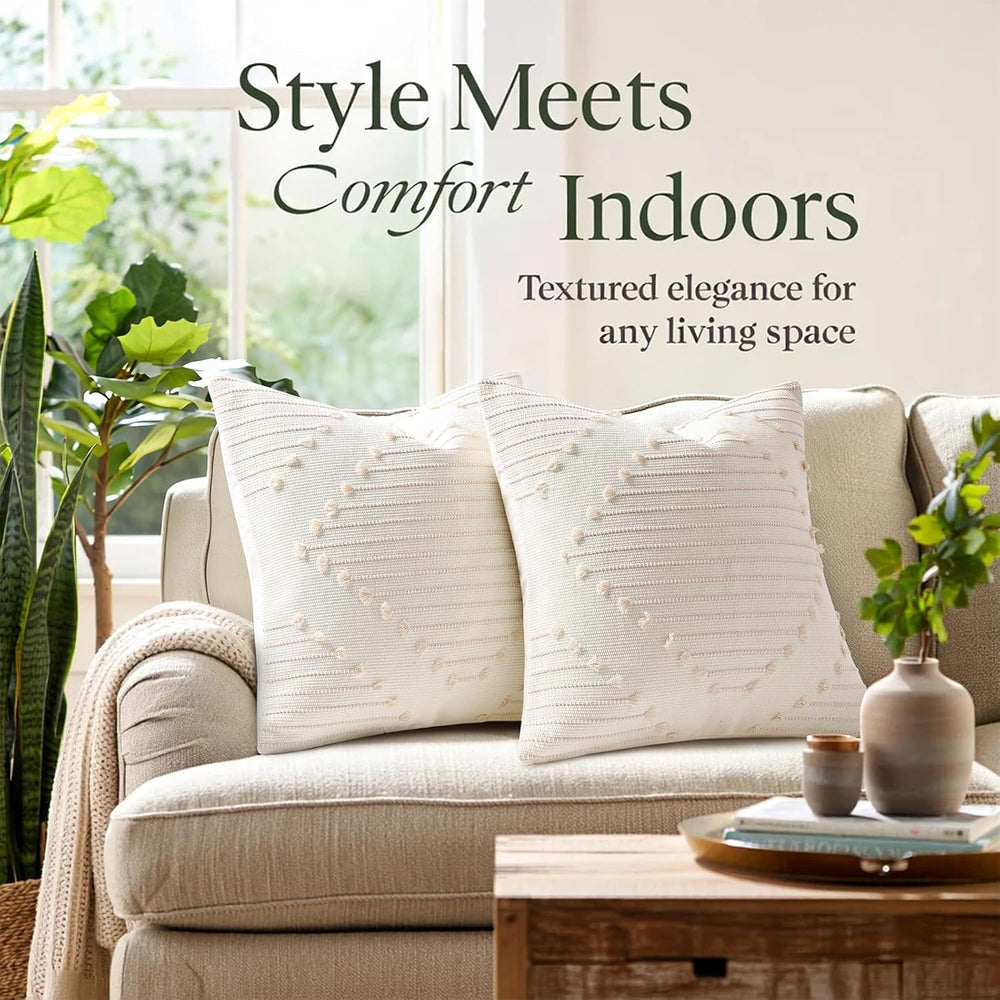Mecatny Boho Outdoor Throw Pillow Covers 20x20 Set of 2 Beige & Cream White