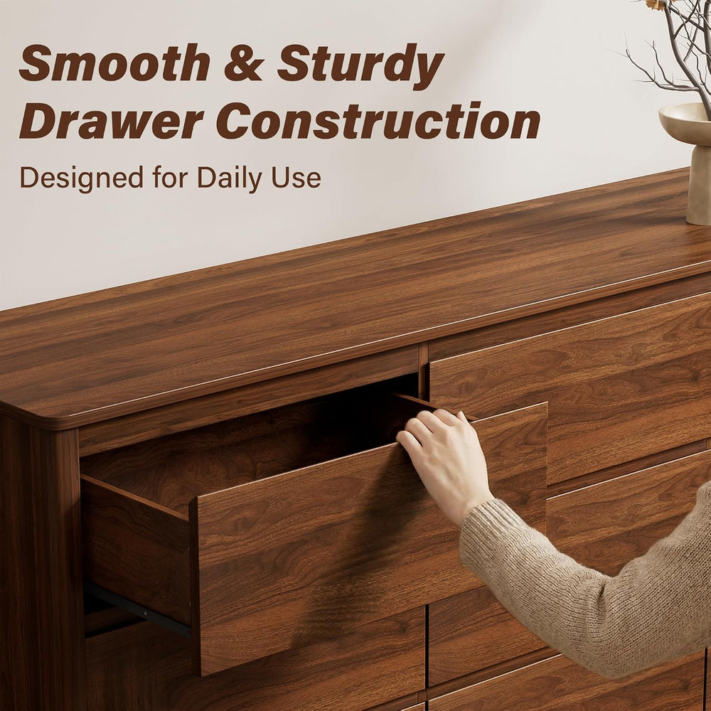 63" Wide 9 Drawer Wood Dresser for Bedroom with Legs, Walnut