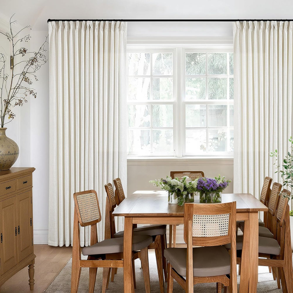 TWODRAPES Pinch Pleated Linen Curtains 108 Inches Long Natural 2 Panels Set