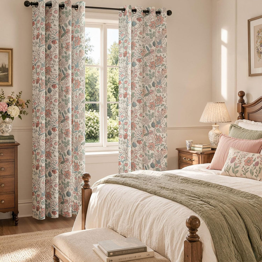 JINCHAN Pink Blackout Curtains Floral Drapes Farmhouse 84 Inch 2 Panels