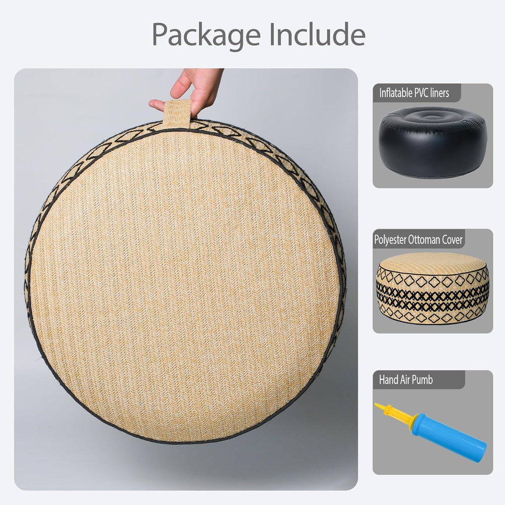 Outdoor Inflatable Ottoman with Air Pump, Embroidery Patio Footrest Stool D21...