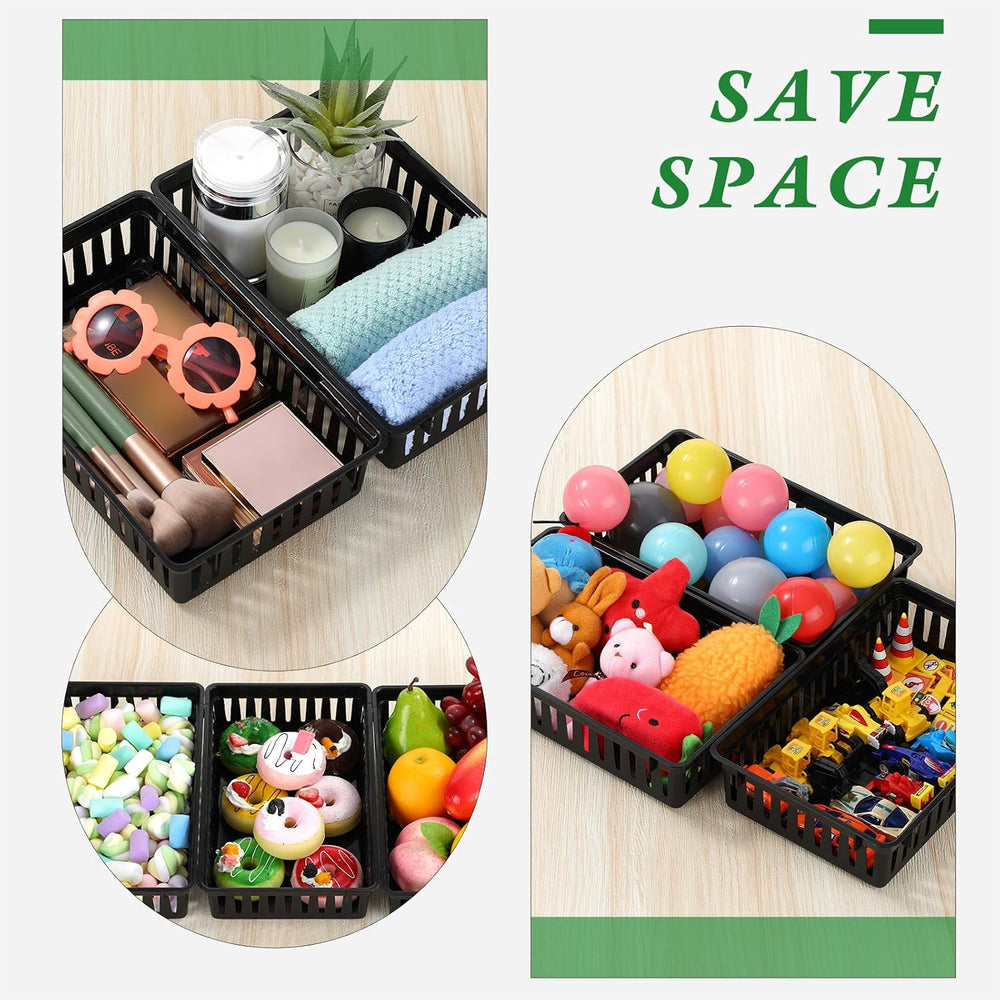 Wenqik 24 Pcs Plastic Storage Baskets for Classroom Organizing, Black