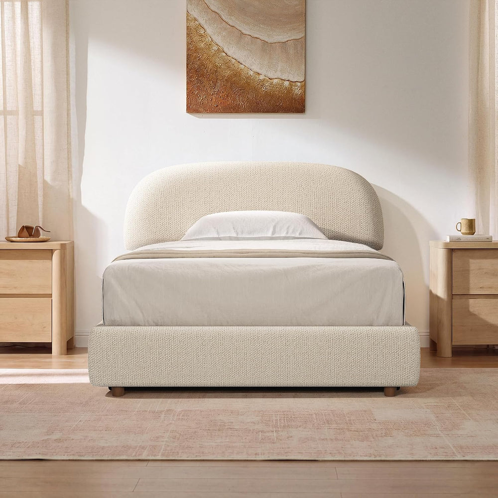 ModernMate Full Lift Up Storage Bed Frame with Adjustable Headboard, Beige