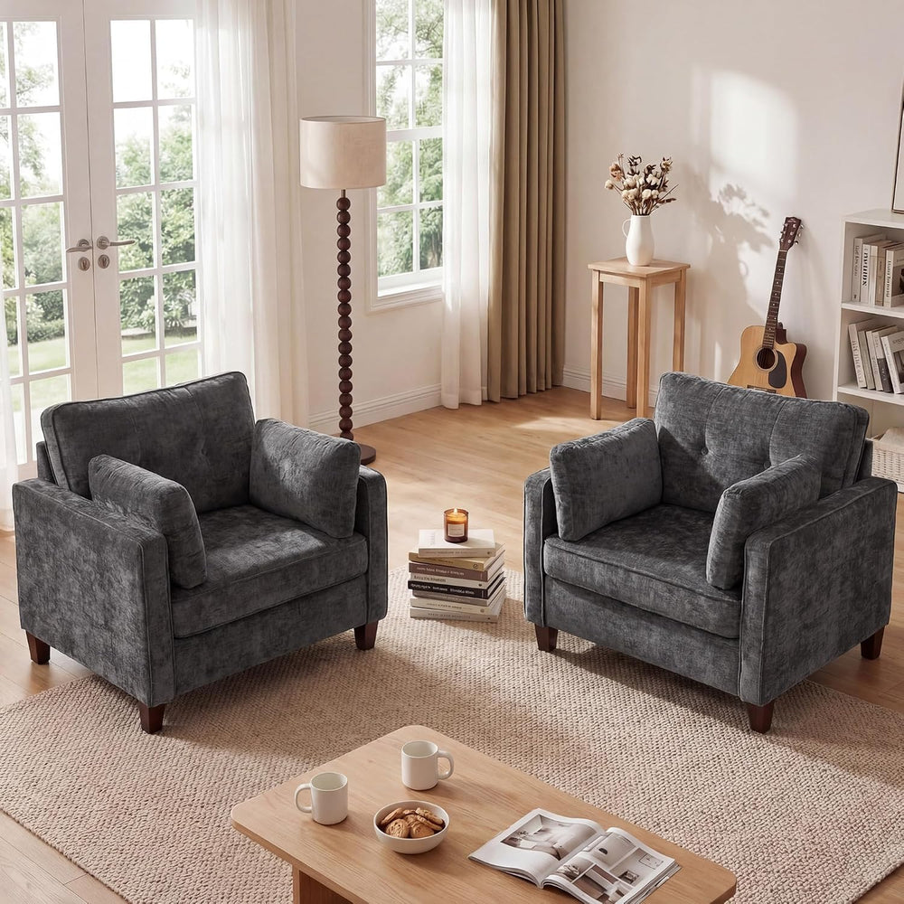 Luxury Oversized Accent Reading Armchair Set of 2, 41", Chenille, Gray