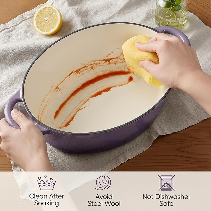 Oval Dutch Oven for Bread Baking, 4.5 Quart Non Stick Enameled Cast Iron Dutch