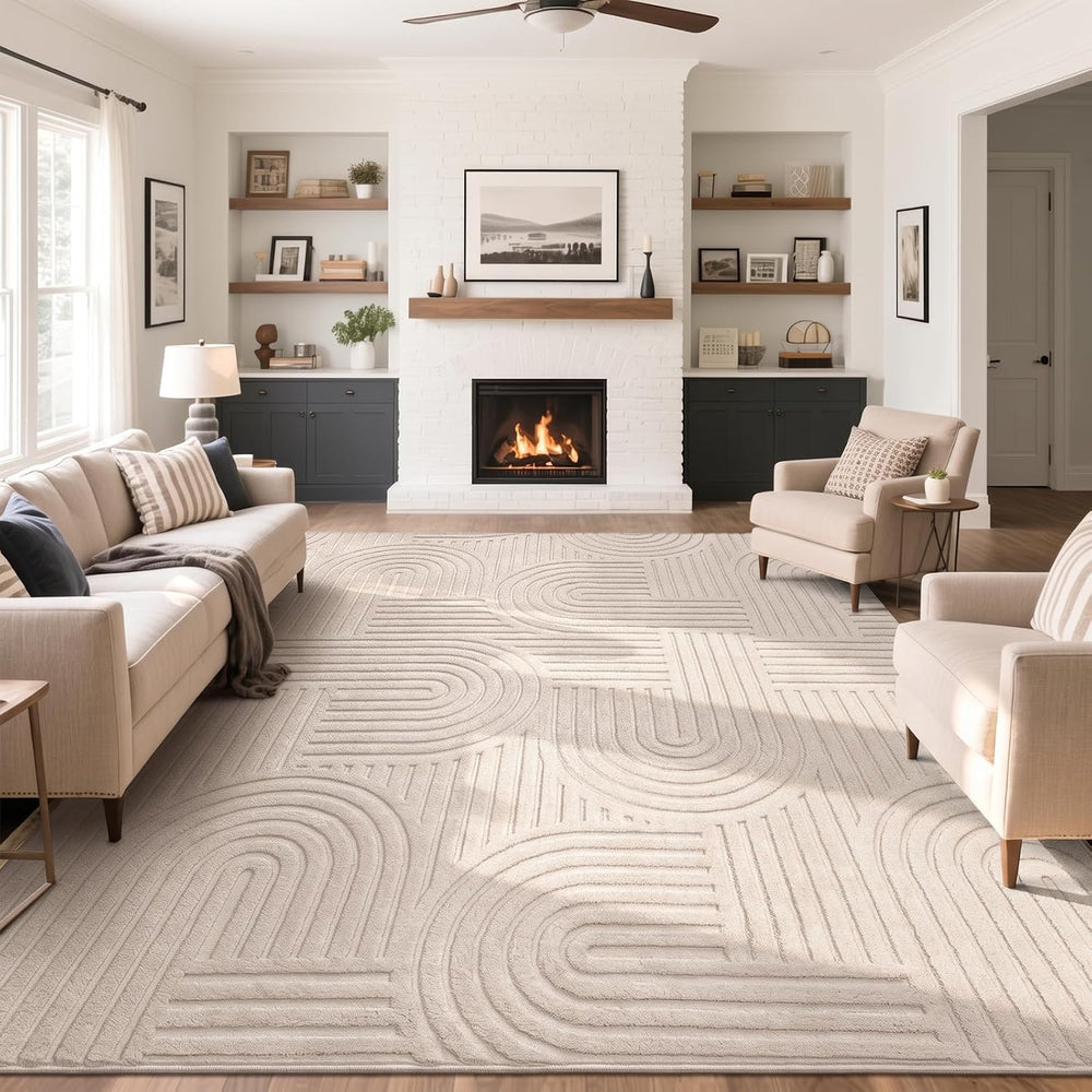 SHACOS Soft Cozy Fluffy Arch Pattern High Low Pile Area Rugs 9'x12' L...