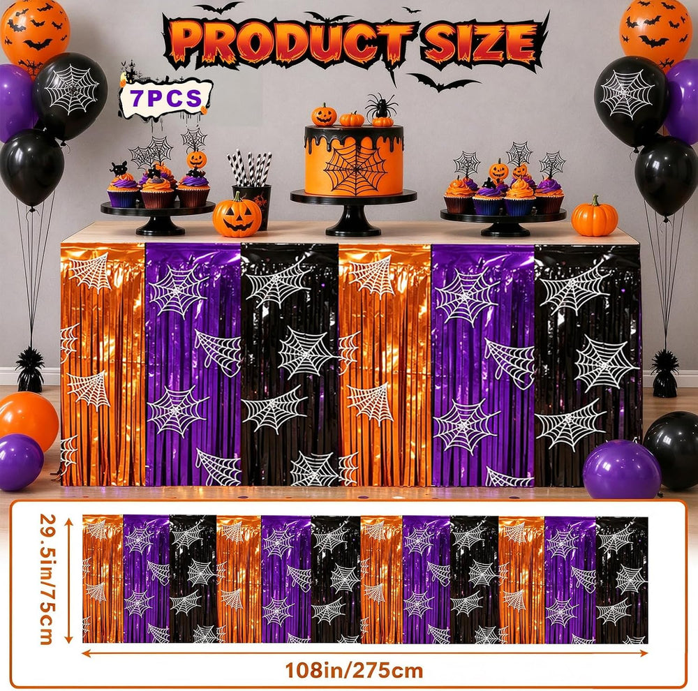 Halloween Fringe Table Skirt Halloween Party Decorations, 7 Pack