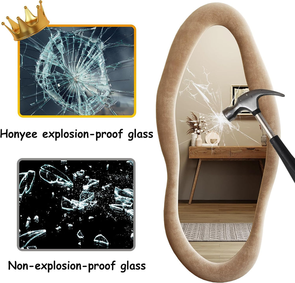 Honyee 55" x 24" Wall Mirror, Flannel Wrapped Wooden Frame Wavy Mir...