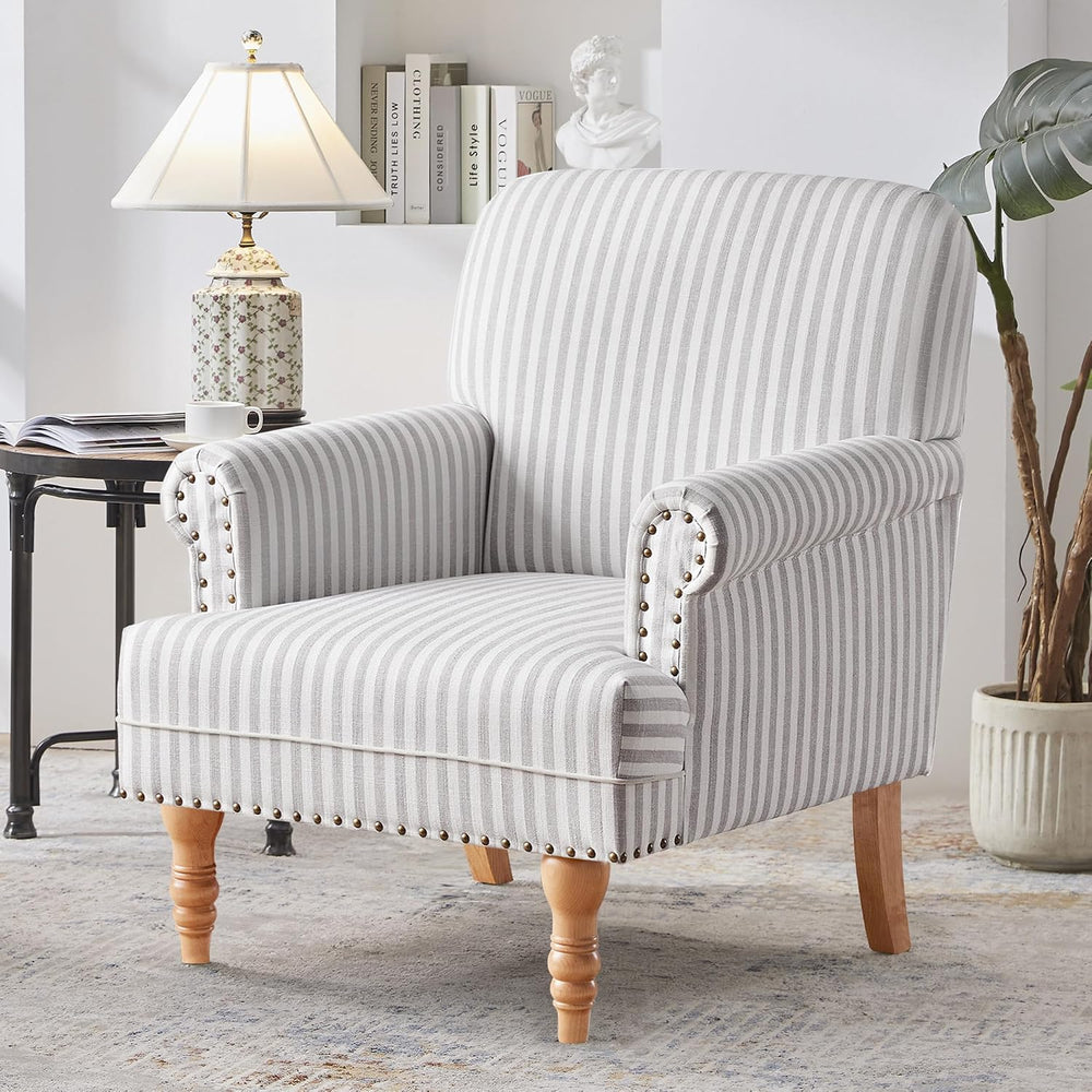 HUIMO Linen Fabric Accent Chair, Mid-Century Modern Armchair with Solid Wood ...