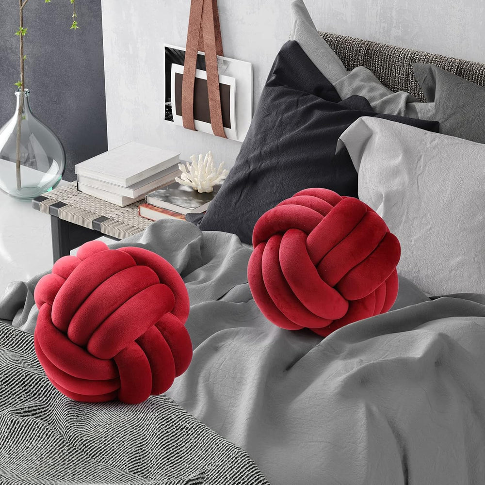 Namalu 10.6 Inches 2 Pcs Knot Pillow Decorative Throw Pillow, Wine Red