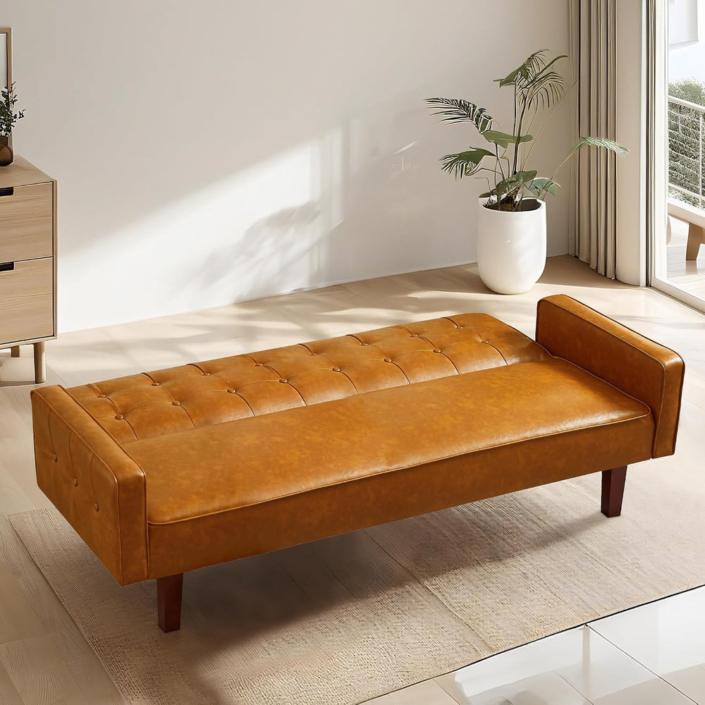 74" Futon Sofa Bed, Mid Century Modern Futon Couch, Small Sofa Cama, Lov...