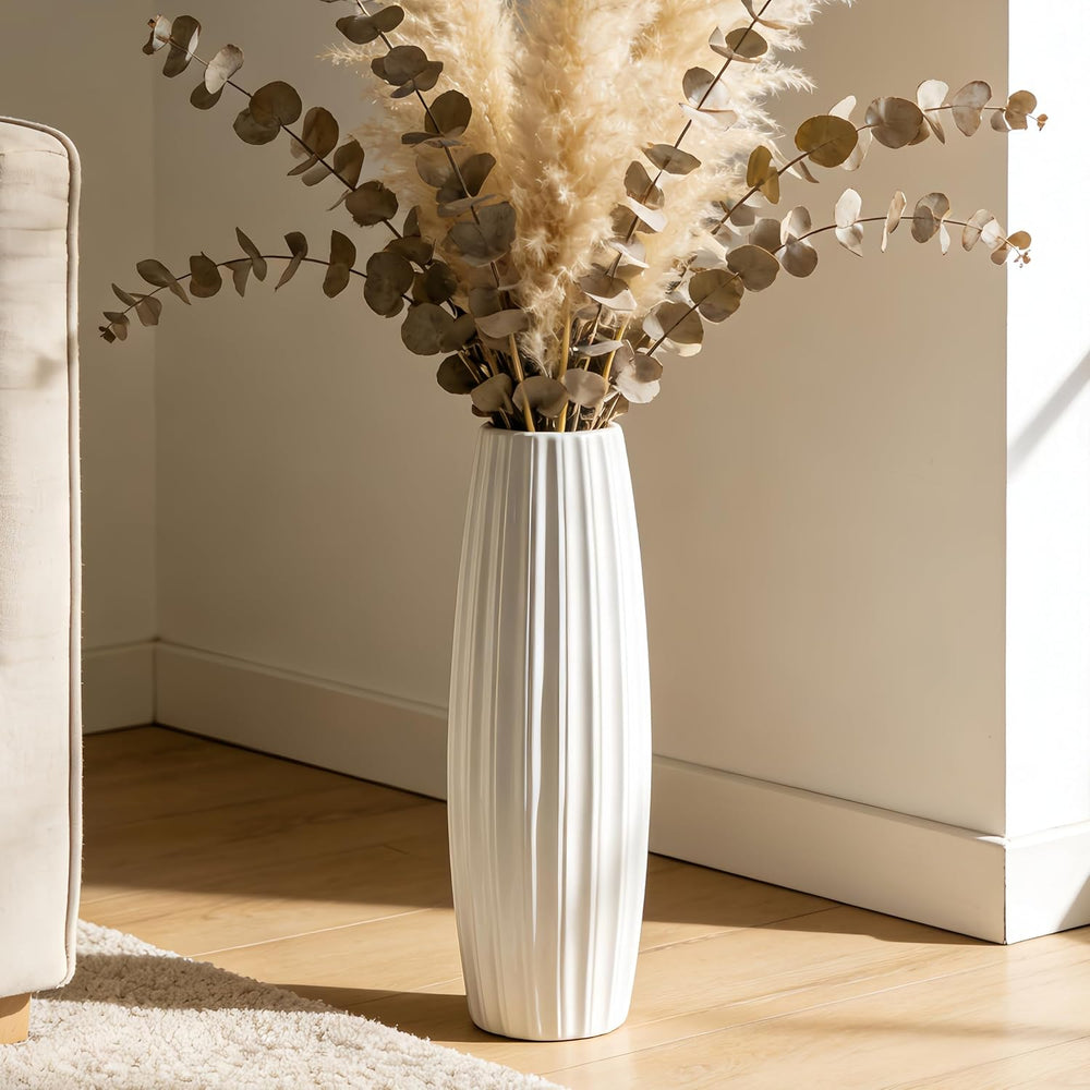 Large Floor Ceramic Vase 17.7 Inches Tall,White Modern Flower Tall Vases for ...