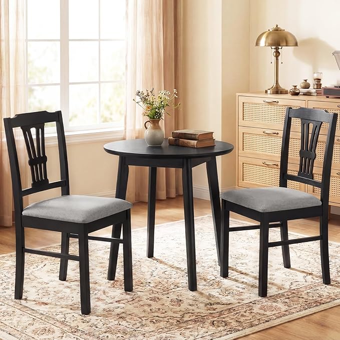 Giantex Wooden Dining Chairs Set of 2, Upholstered Kitchen Chairs with Solid ...